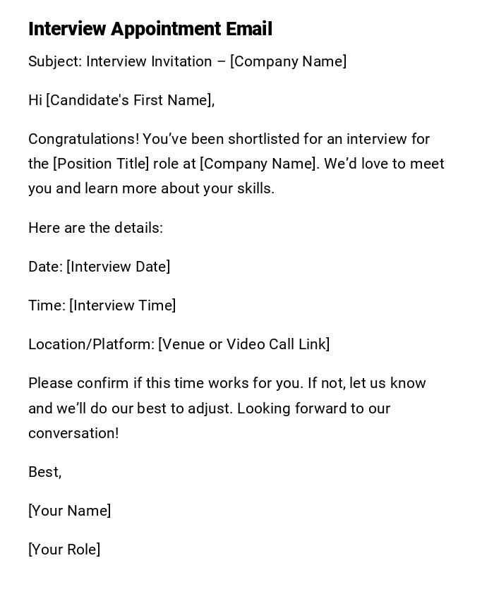 Interview Appointment Email Interview Appointment Email