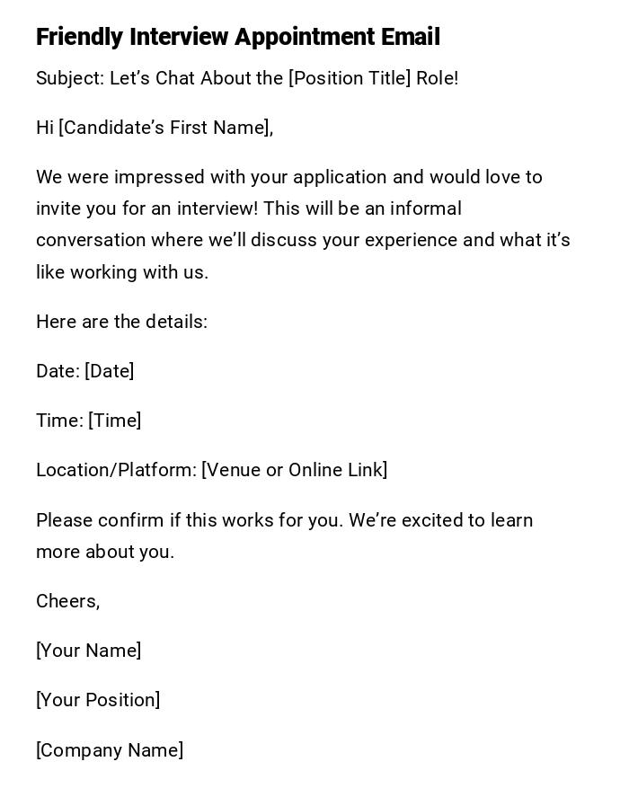 Friendly Interview Appointment Email Friendly Interview Appointment Email
