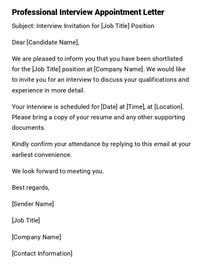 Professional Interview Appointment Letter Professional Interview Appointment Letter