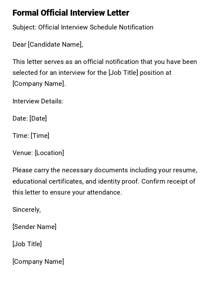 Formal Official Interview Letter Formal Official Interview Letter