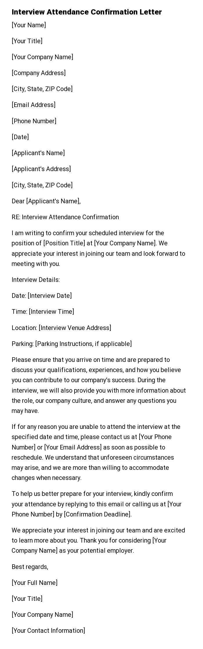 Interview Attendance Confirmation Letter