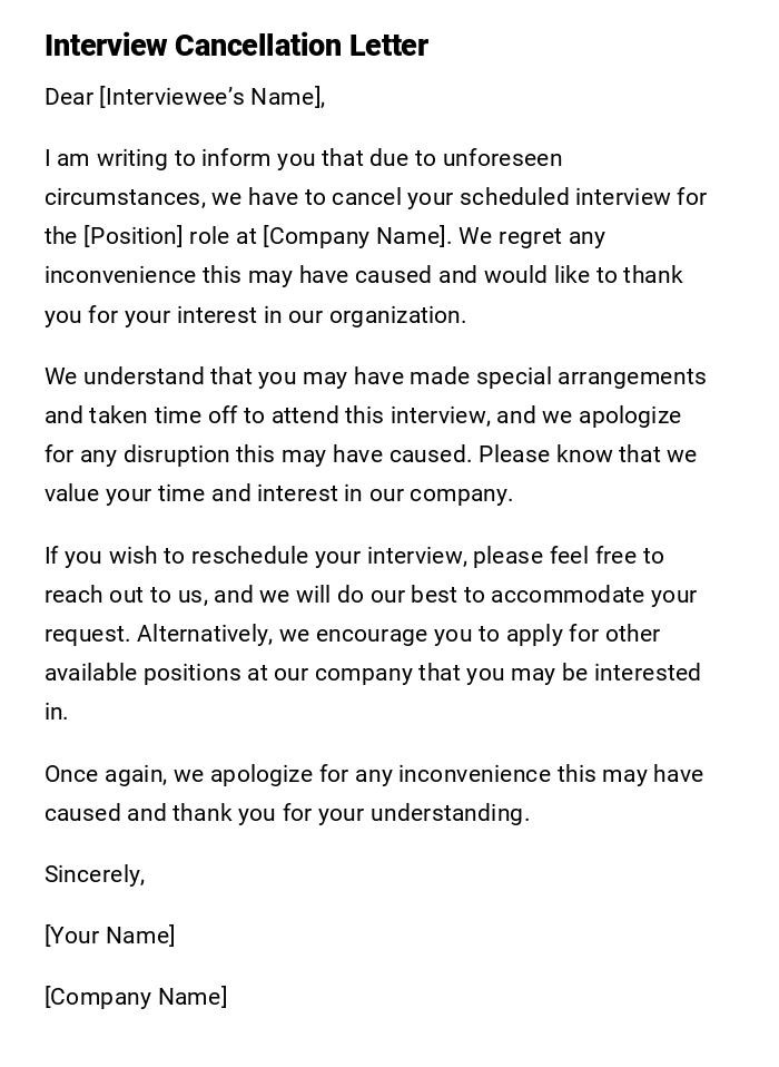 Interview Cancellation Letter