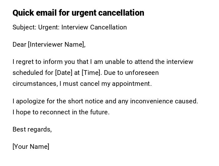 Quick email for urgent cancellation