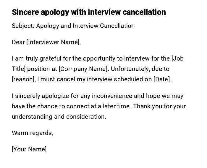 Sincere apology with interview cancellation