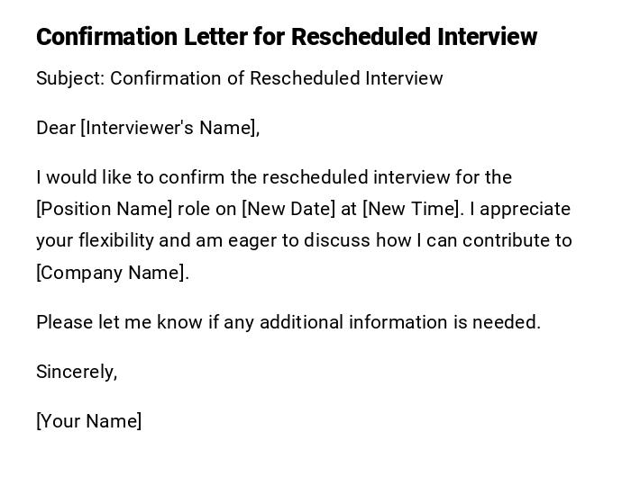 Confirmation Letter for Rescheduled Interview
