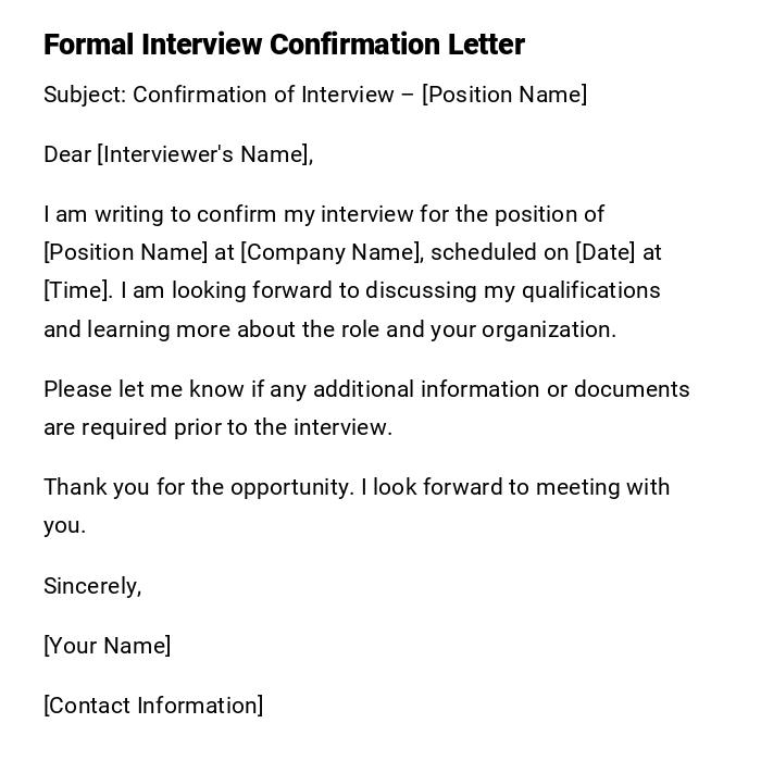 Formal Interview Confirmation Letter