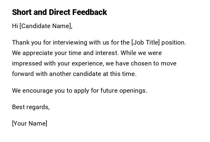 Short and Direct Feedback Short and Direct Feedback