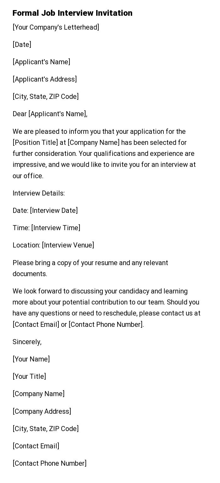 Formal Job Interview Invitation