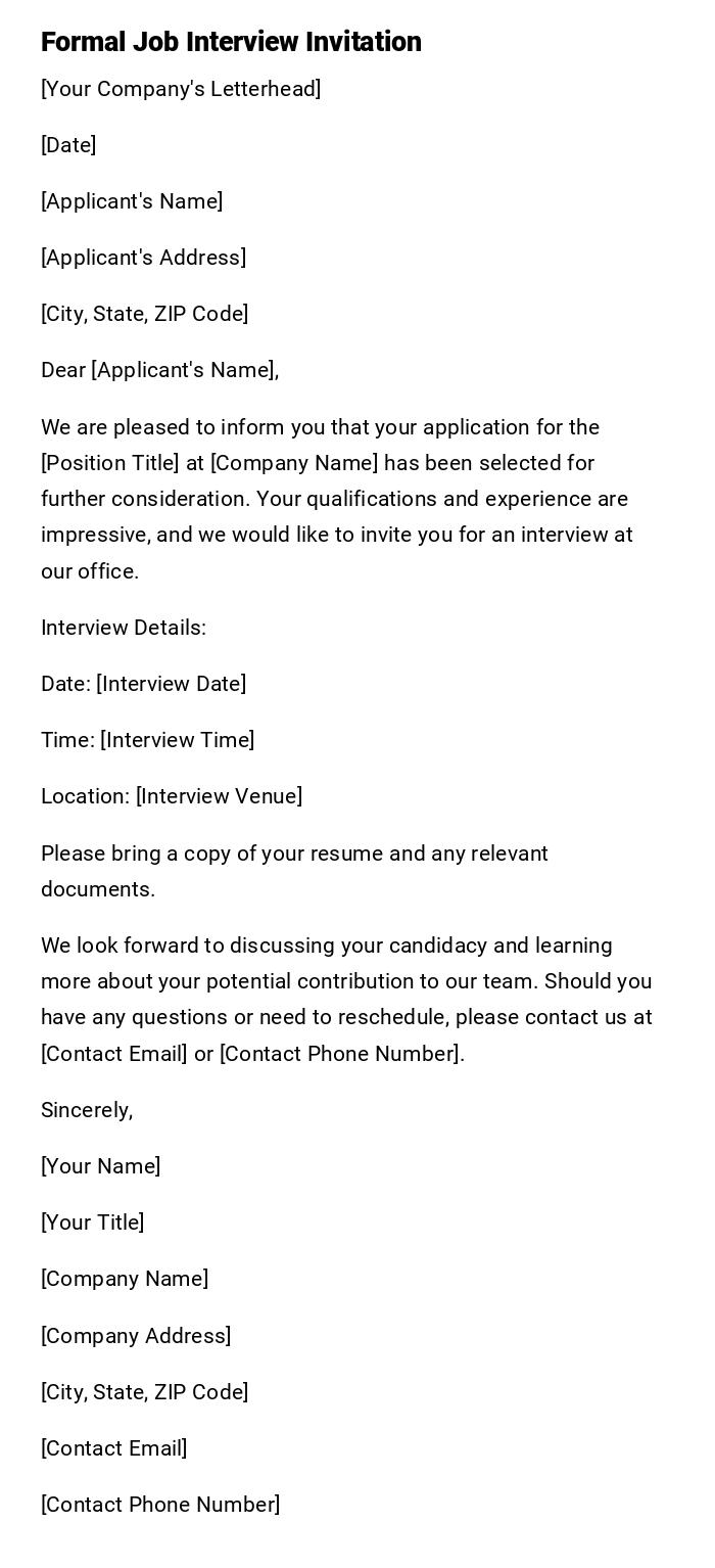 Formal Job Interview Invitation