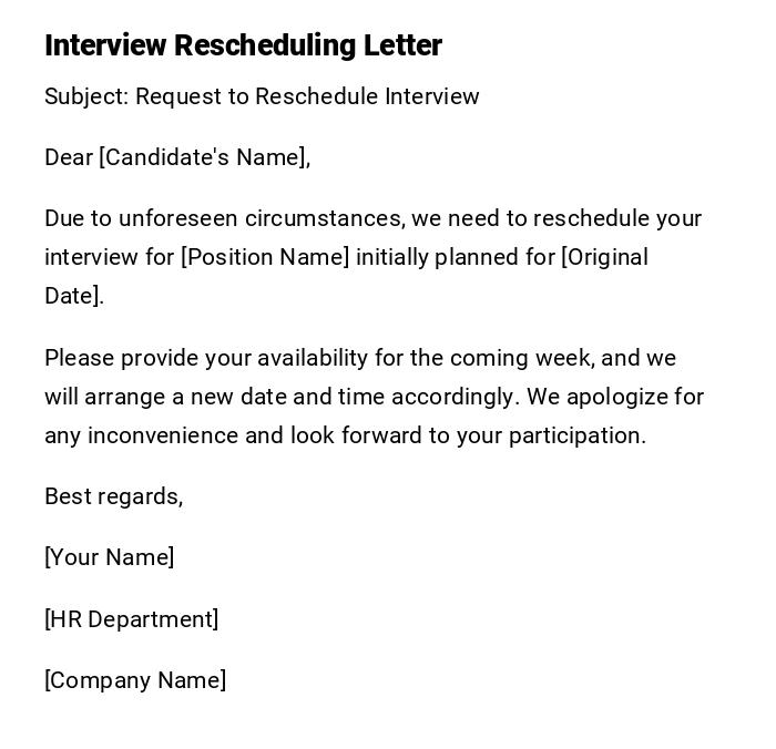 Interview Rescheduling Letter Interview Rescheduling Letter