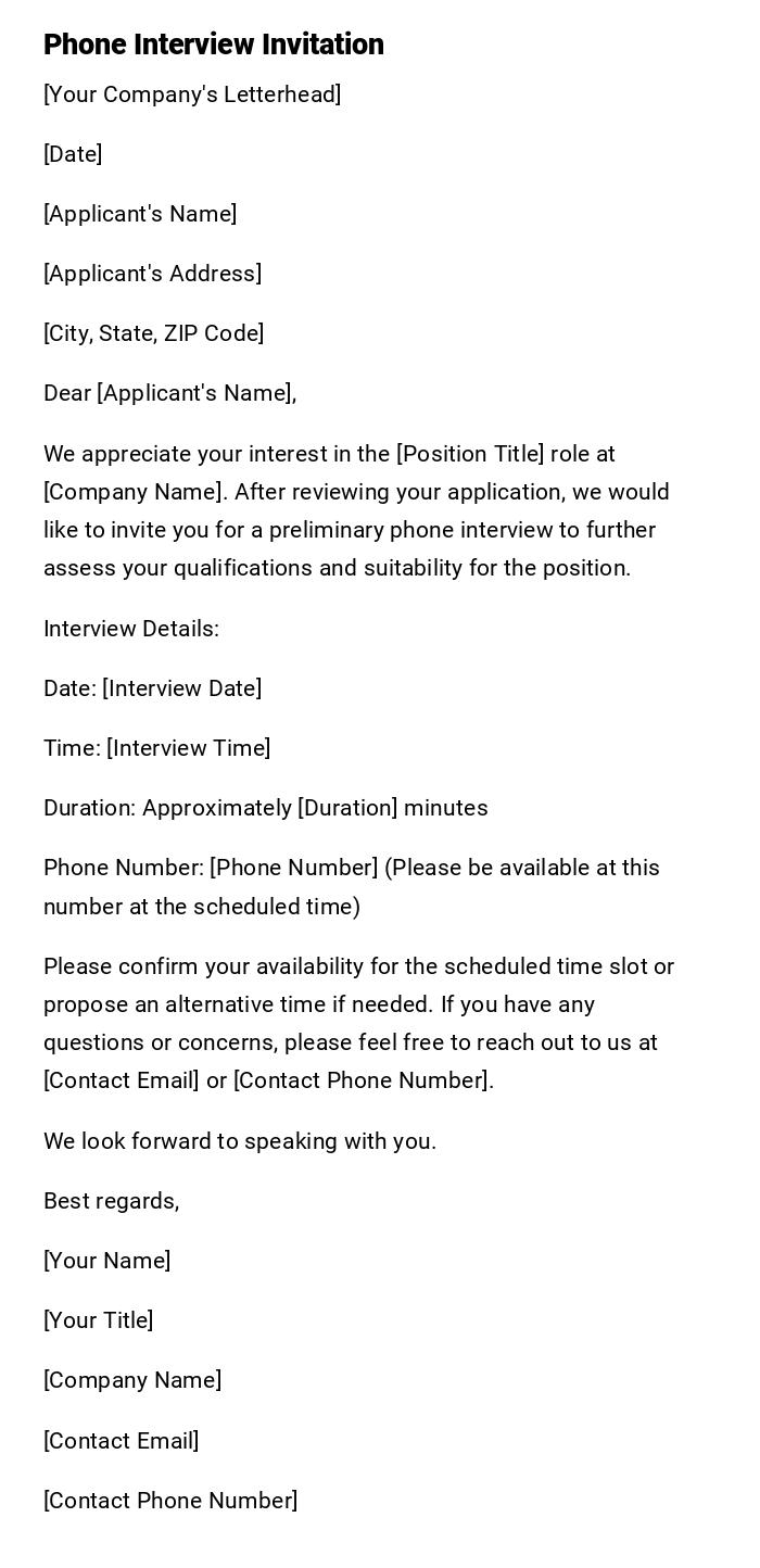 Phone Interview Invitation