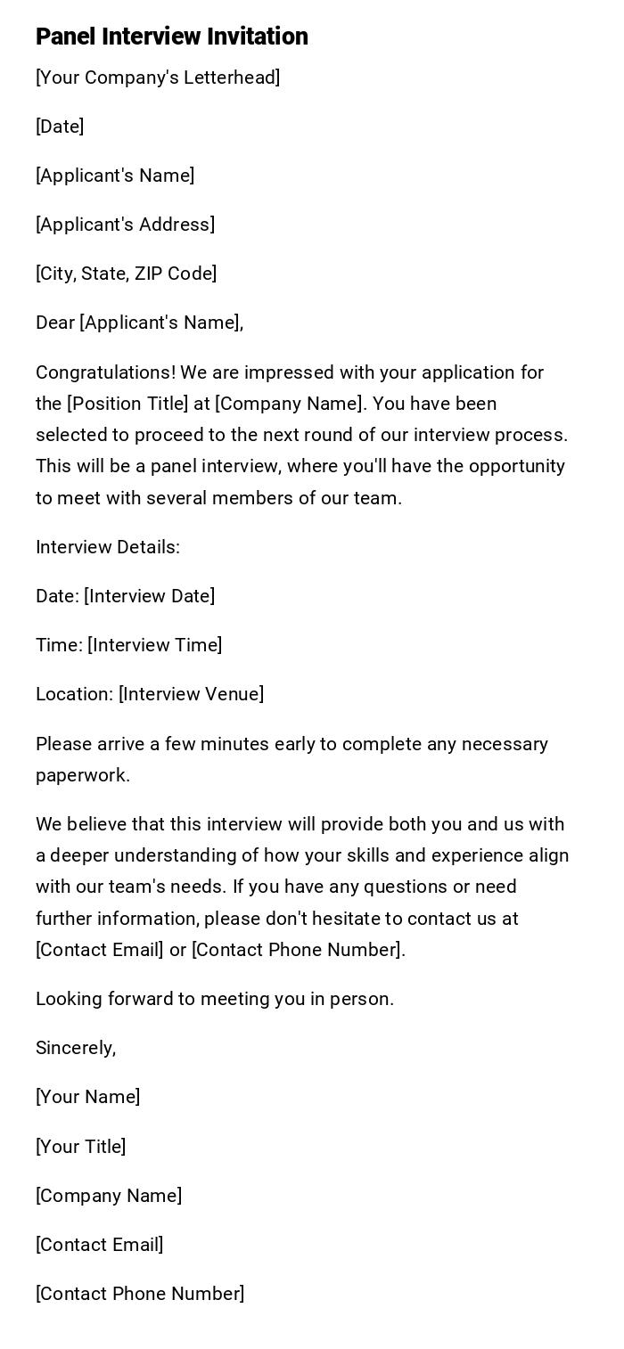 Panel Interview Invitation