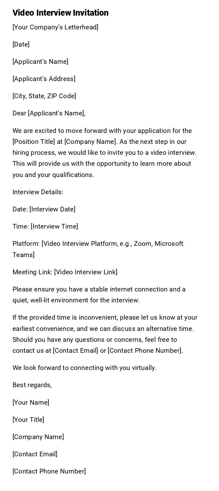 Video Interview Invitation