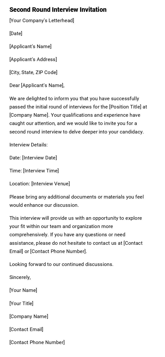 Second Round Interview Invitation