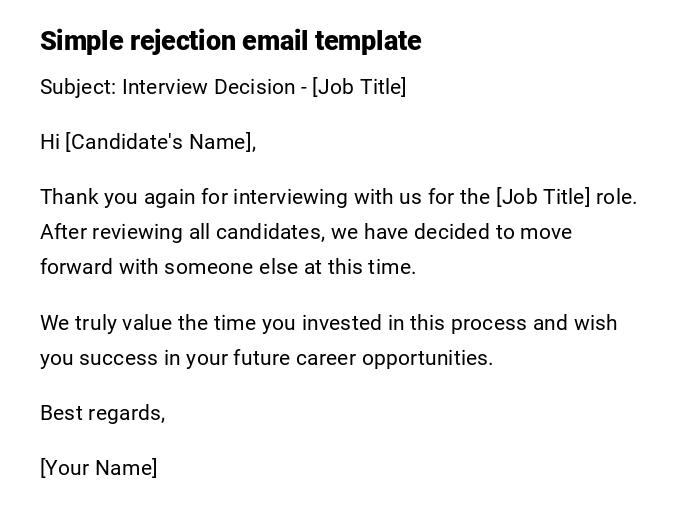 Simple rejection email template