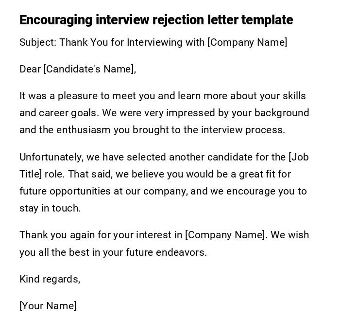 Encouraging interview rejection letter template