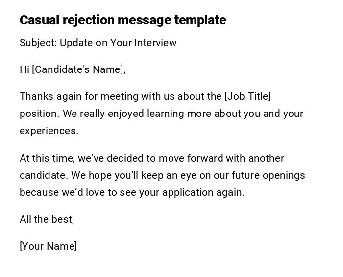 Casual rejection message template