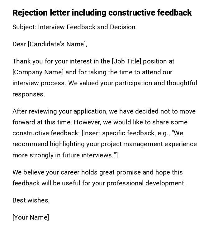 Rejection letter including constructive feedback