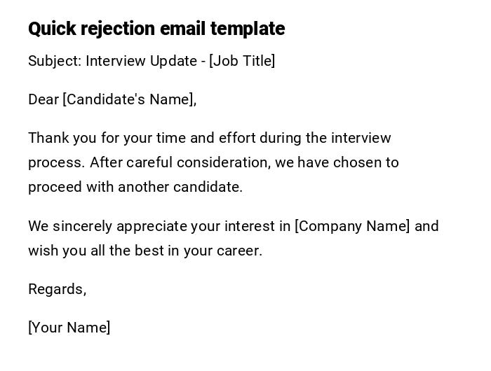 Quick rejection email template