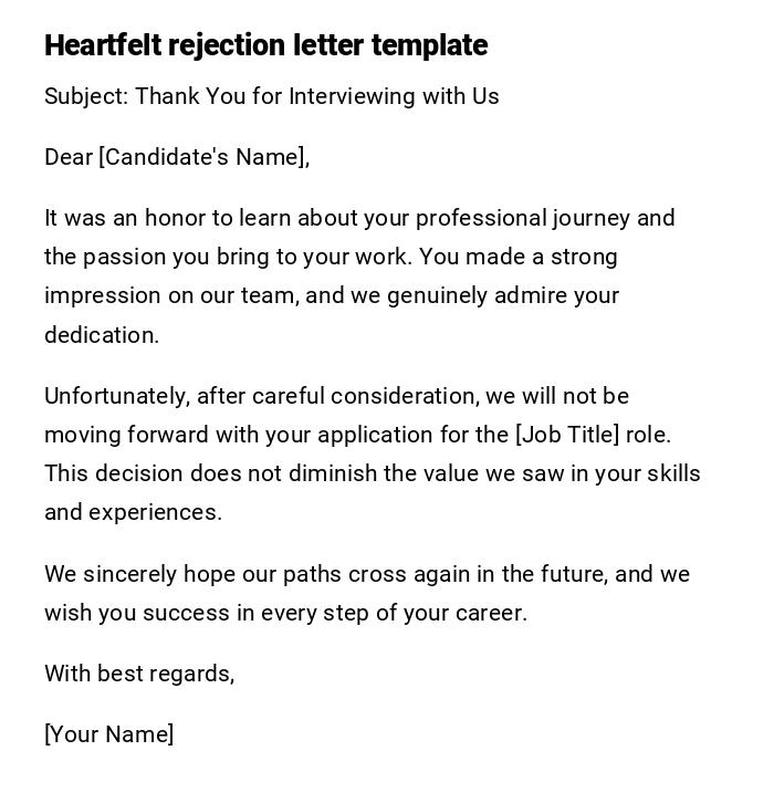 Heartfelt rejection letter template