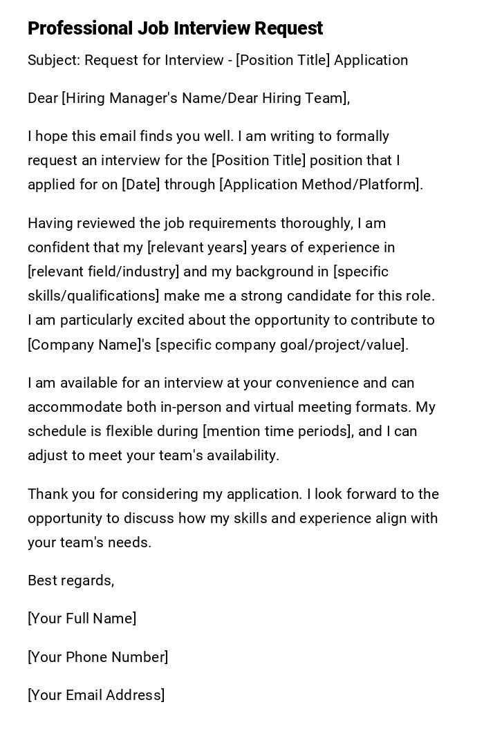 Professional Job Interview Request Professional Job Interview Request