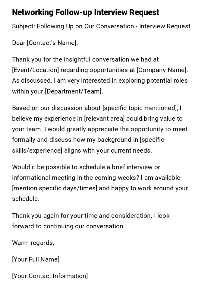 Networking Follow-up Interview Request Networking Follow-up Interview Request