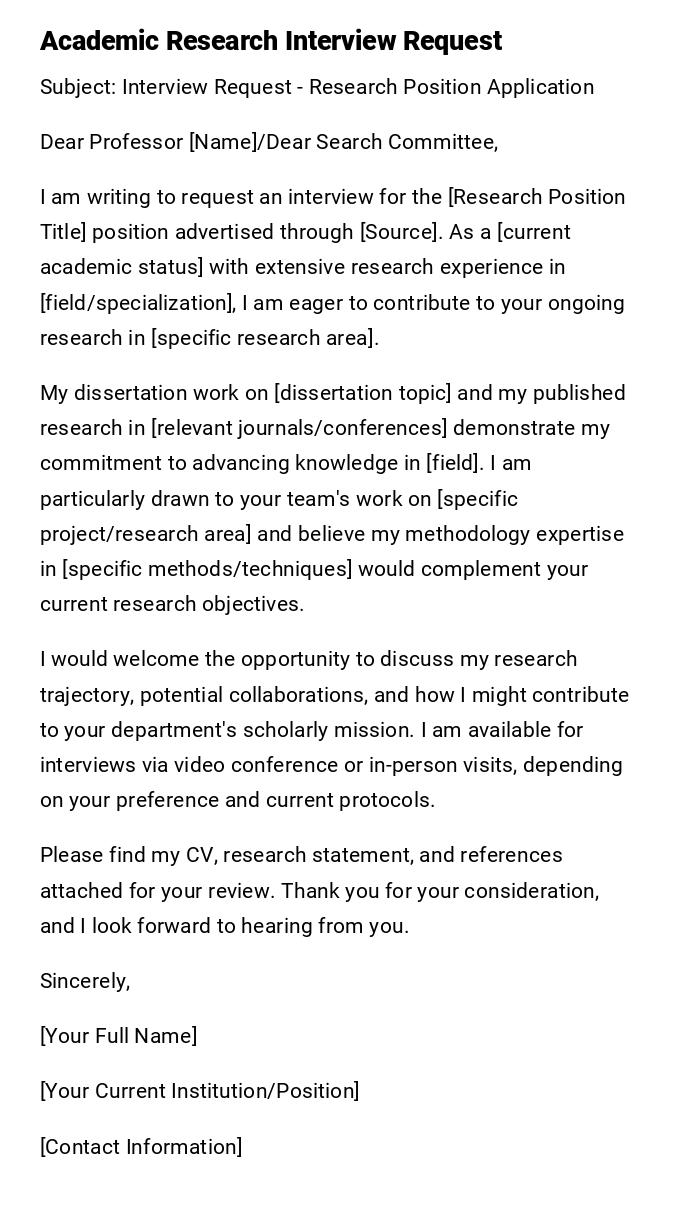 Academic Research Interview Request Academic Research Interview Request