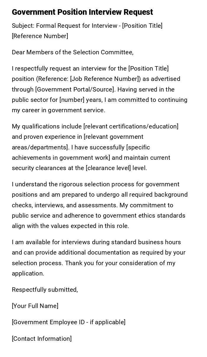 Government Position Interview Request Government Position Interview Request