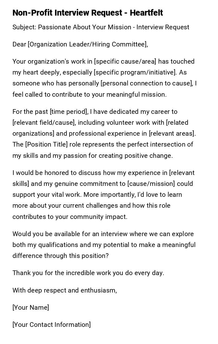 Non-Profit Interview Request - Heartfelt Non-Profit Interview Request - Heartfelt