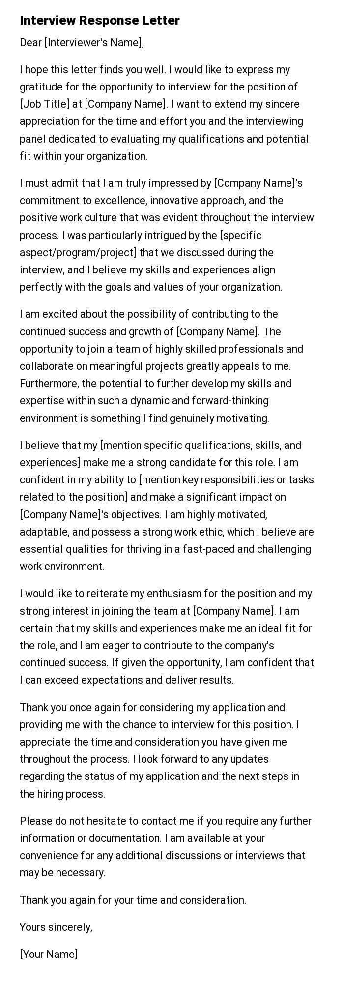 Interview Response Letter