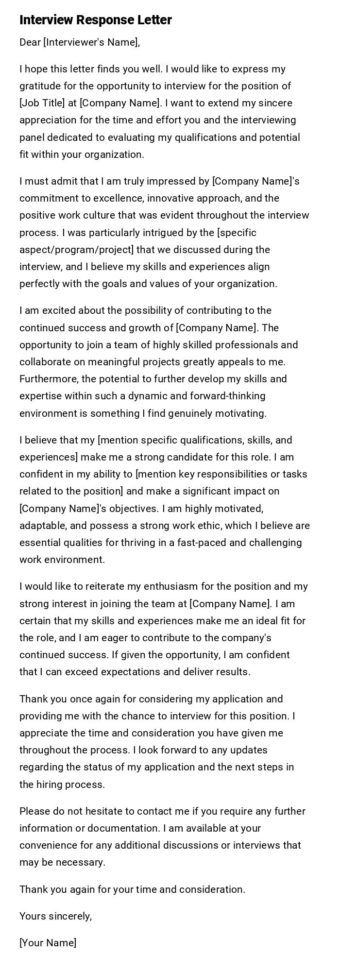 Interview Response Letter