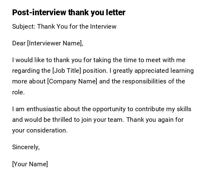 Post-interview thank you letter Post-interview thank you letter