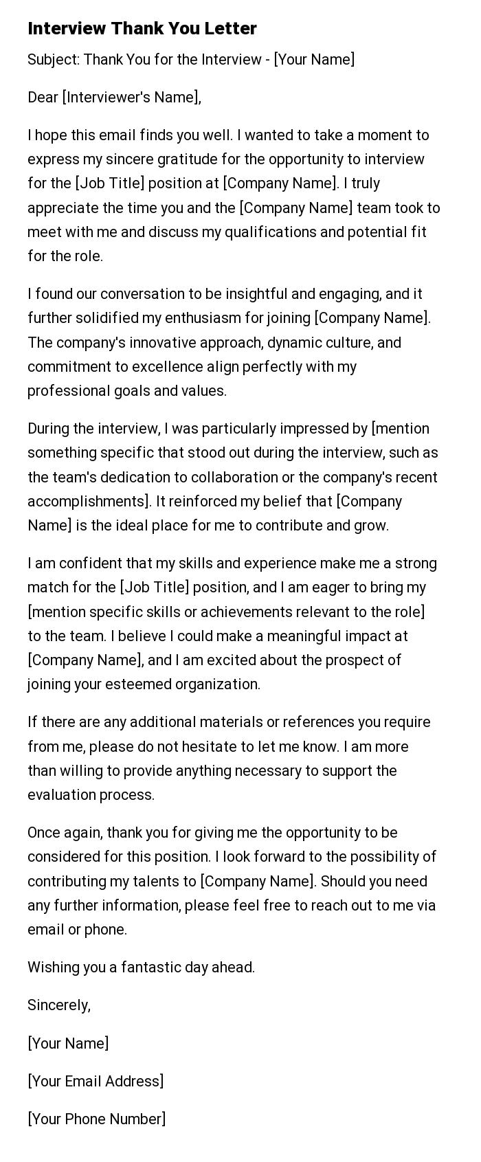 Interview Thank You Letter