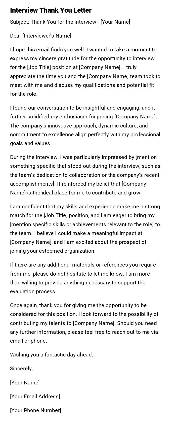 Interview Thank You Letter