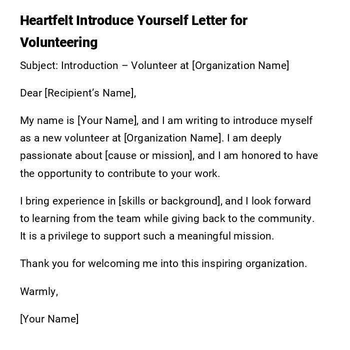 Heartfelt Introduce Yourself Letter for Volunteering Heartfelt Introduce Yourself Letter for Volunteering