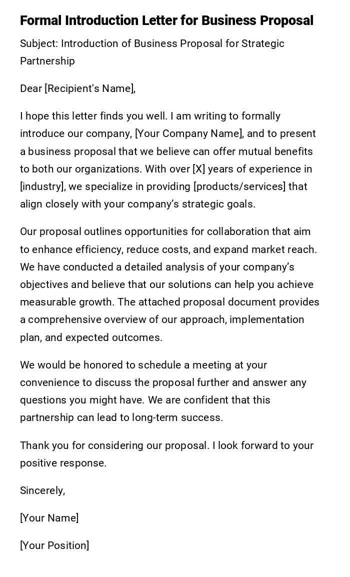 Formal Introduction Letter for Business Proposal Formal Introduction Letter for Business Proposal