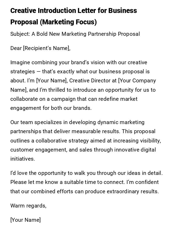 Creative Introduction Letter for Business Proposal (Marketing Focus) Creative Introduction Letter for Business Proposal (Marketing Focus)