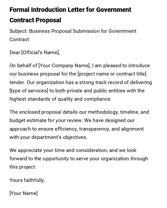 Formal Introduction Letter for Government Contract Proposal Formal Introduction Letter for Government Contract Proposal