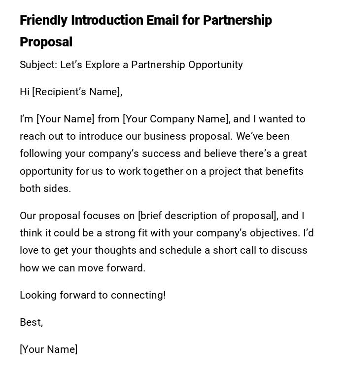 Friendly Introduction Email for Partnership Proposal Friendly Introduction Email for Partnership Proposal
