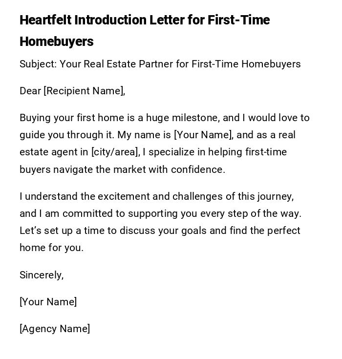 Heartfelt Introduction Letter for First-Time Homebuyers Heartfelt Introduction Letter for First-Time Homebuyers
