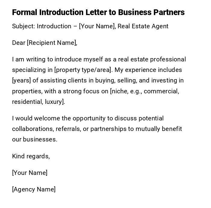 Formal Introduction Letter to Business Partners Formal Introduction Letter to Business Partners