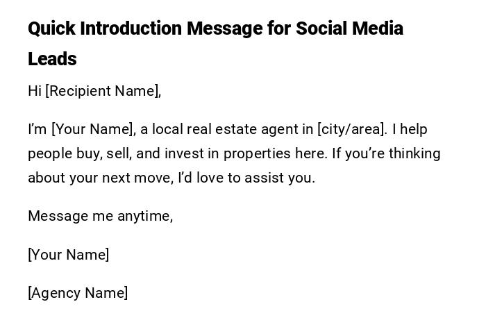 Quick Introduction Message for Social Media Leads Quick Introduction Message for Social Media Leads