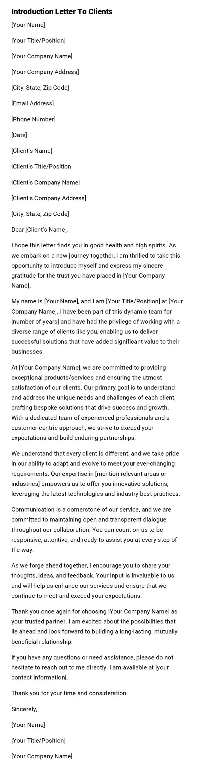 Introduction Letter To Clients