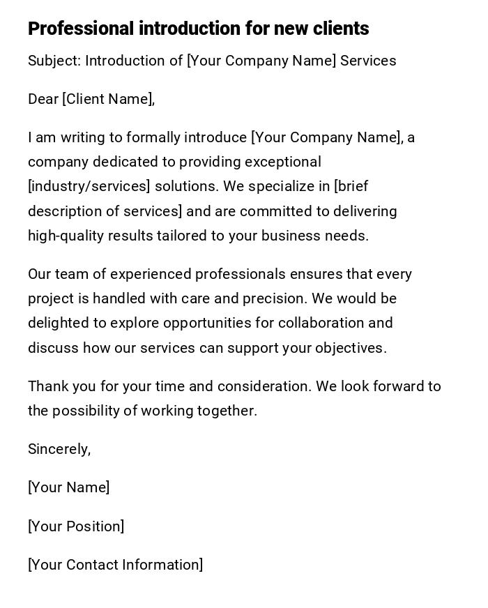 Professional introduction for new clients Professional introduction for new clients