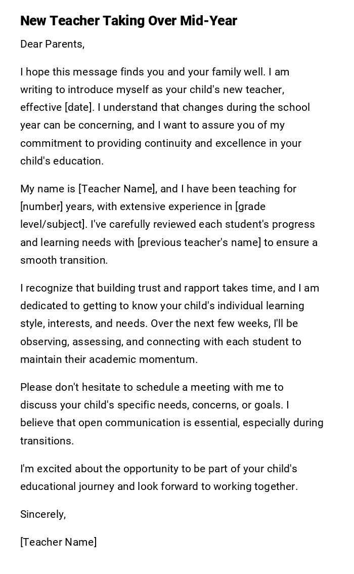 New Teacher Taking Over Mid-Year New Teacher Taking Over Mid-Year