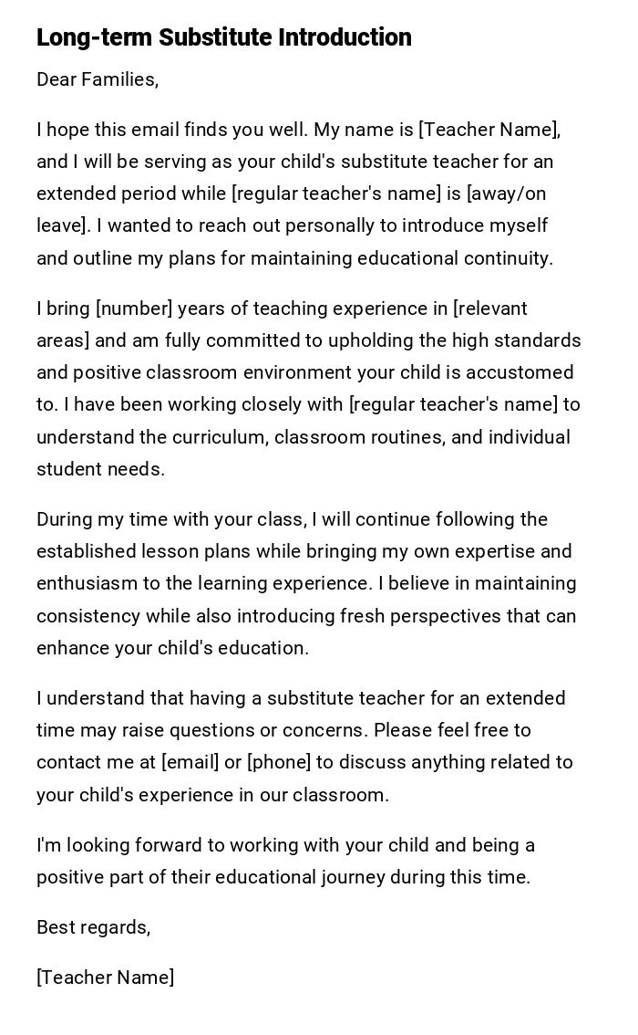 Long-term Substitute Introduction Long-term Substitute Introduction