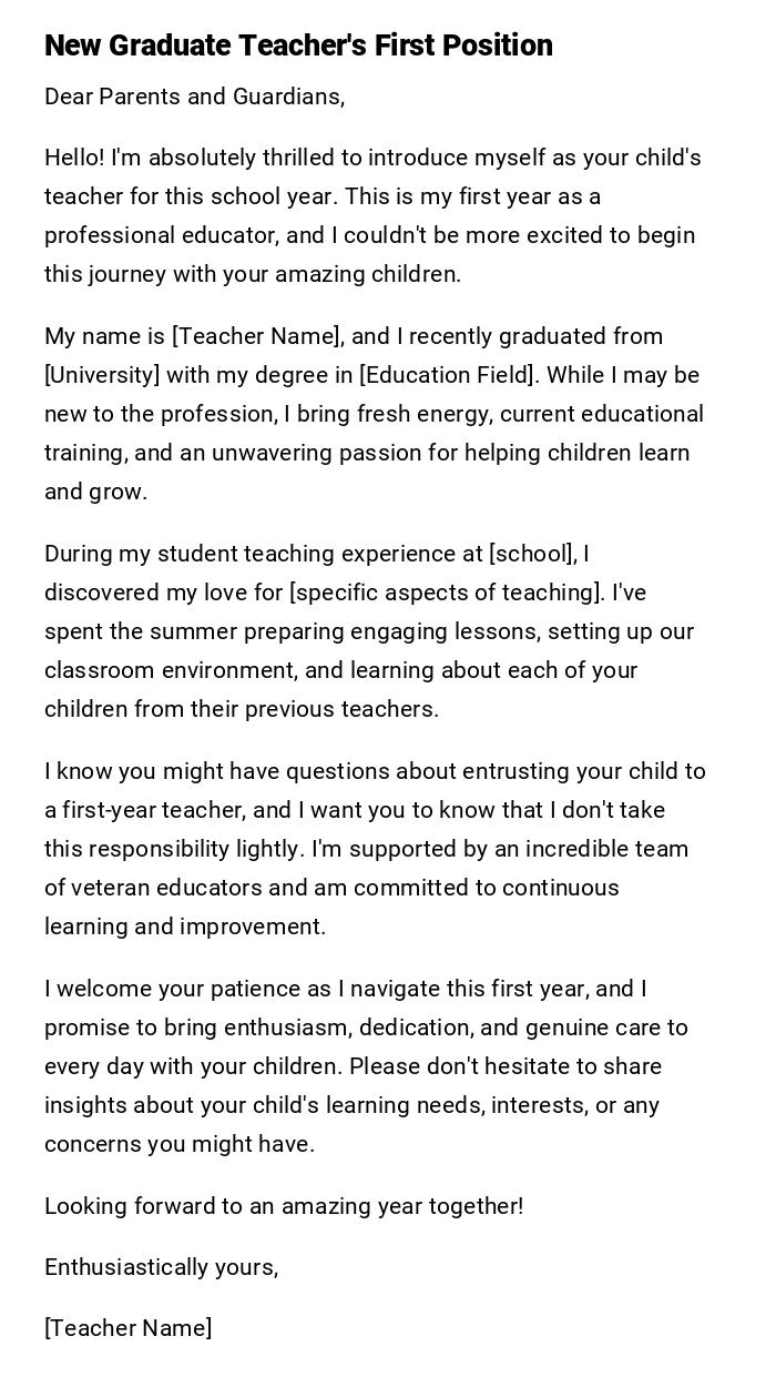 New Graduate Teacher's First Position New Graduate Teacher's First Position