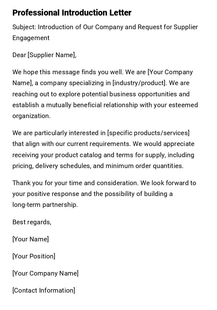 Professional Introduction Letter Professional Introduction Letter