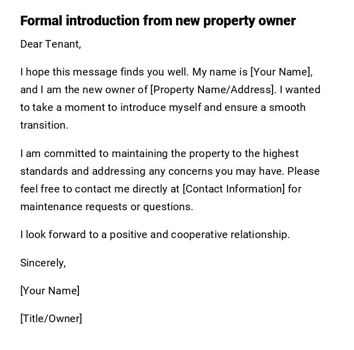 Formal introduction from new property owner Formal introduction from new property owner
