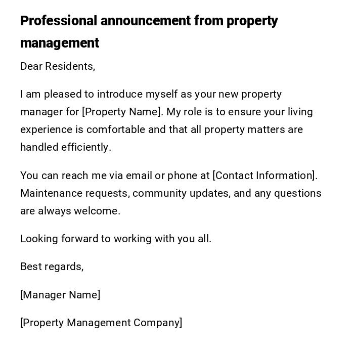 Professional announcement from property management Professional announcement from property management